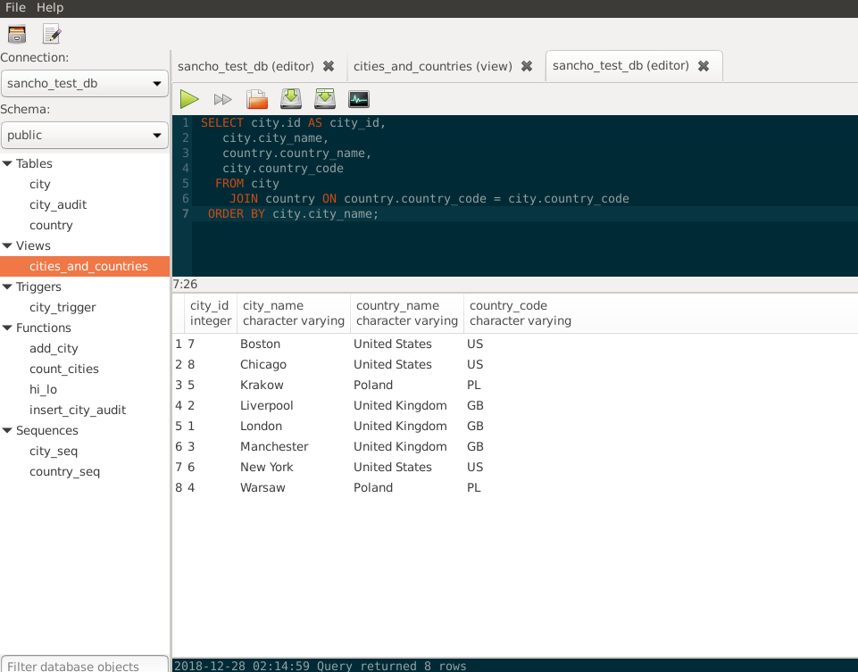 SanchoSQL SQL editor view