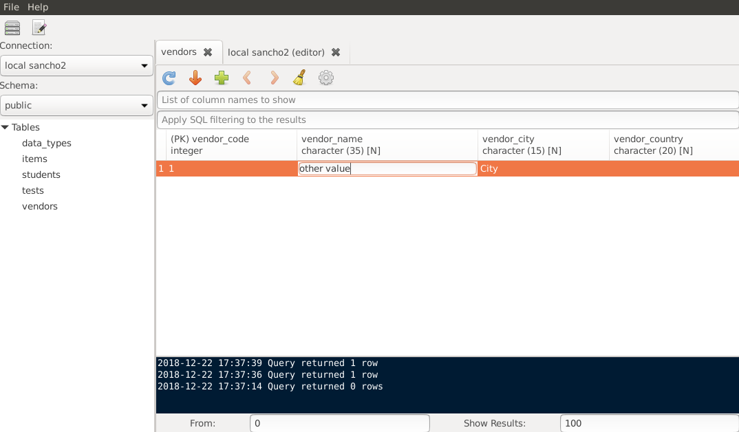 SanchoSQL editing values in UI